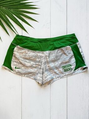 Nike Oregon Ducks Dri-Fit Running Shorts Green Gray Athletic Size XL